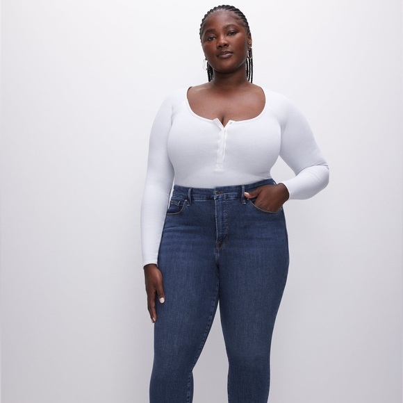 Good American Good Legs Jeans Blue 866 Dark Wash Raw Hem Size 18 EUC - Picture 10 of 11